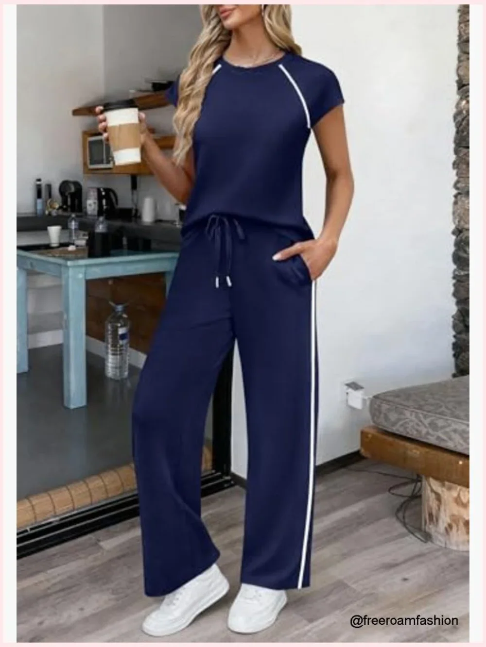 Cap Sleeve Top Wide Leg Pants Set Lounge Matching Outfit